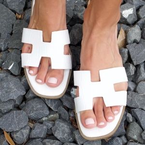 White slip on sandal